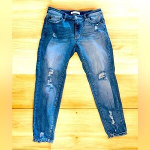 Kancan Skinny Jeans Womens 13/30 High Rise Light Wash Distressed Stretchy Denim